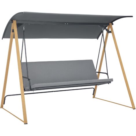 Outsunny 3 Seater Garden Swing Bench with Adjustable Canopy and Cushioned Seat