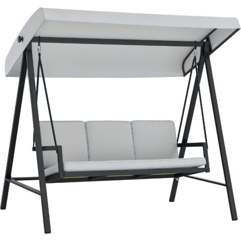 Outsunny 3 Seater Garden Swing Chair with Adjustable Canopy and Cushions Light Grey