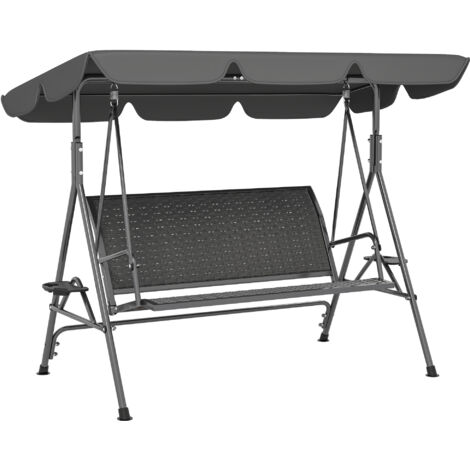 Outsunny 3 Seater Garden Swing Seat Bench w/ Adjustable Canopy, Grey