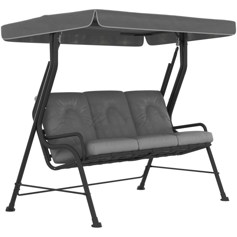 Outsunny 3-Seater Garden Swing Seat, Outdoor Swing Chair with Canopy, Grey