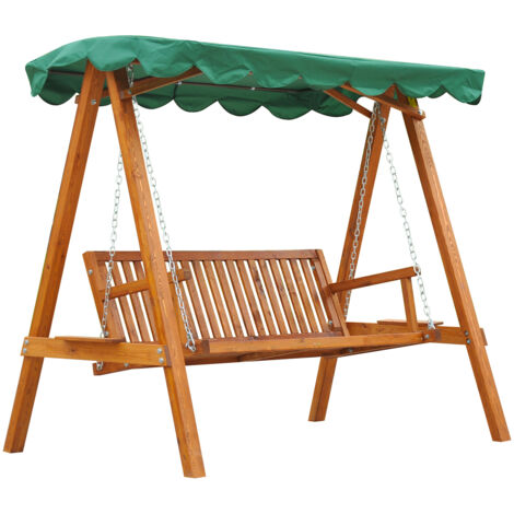 Outsunny 3-Seater Pinewood Swing Chair-Green