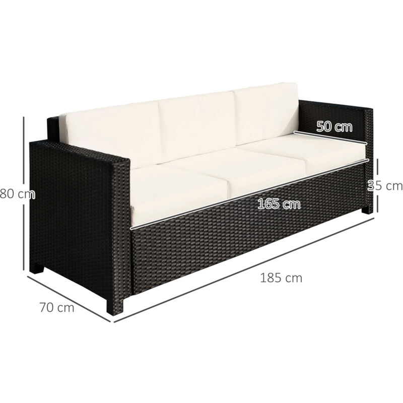 Outsunny 3 Seater Rattan Sofa Wicker Outdoor Furniture Chair Black Outsunny 3 Seater Rattan Sofa Wicker Outdoor Furniture Chair Black 01 0720