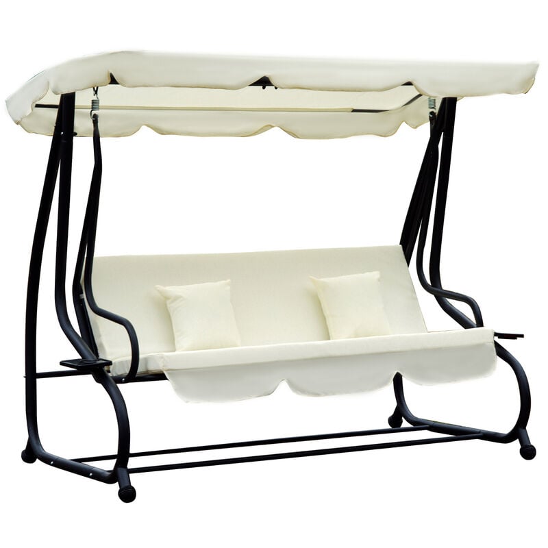 3 Seater Swing Chair for Outdoor w/ Adjustable Canopy Cream White - Outsunny