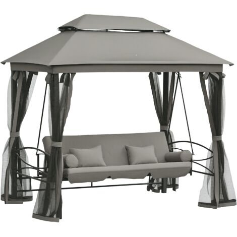 Outsunny 3 Seater Swing Chair Hammock Gazebo Patio Bench Outdoor Grey