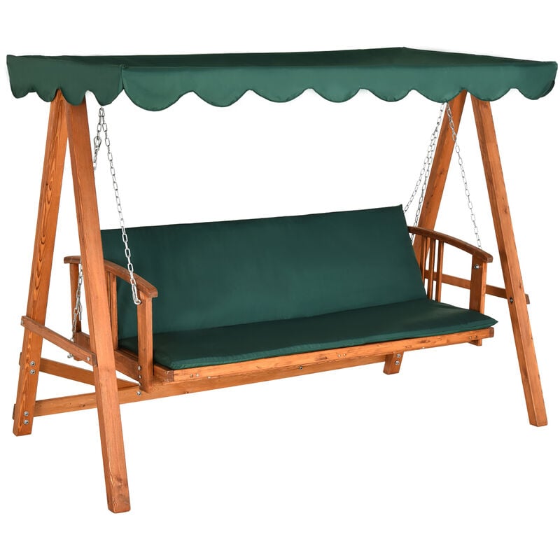 Outsunny - 3 Seater Wooden Garden Swing Chair Seat Hammock Bench Lounger Bed - Green