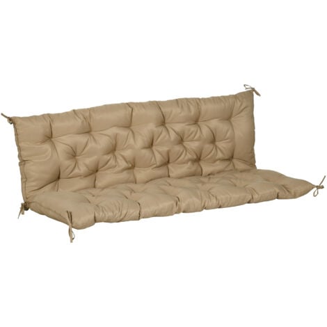 Outsunny 3 Sitzer Bankauflage 150x98x8 cm, Bankkissen mit Bändern, Sitzkissen, Outdoor/Indoor Stuhlkissen, Sitzauflage, Sitzpolster für Gartenmöbel, Fensterbank Sitzbank, Hollywoodschaukel, Khaki