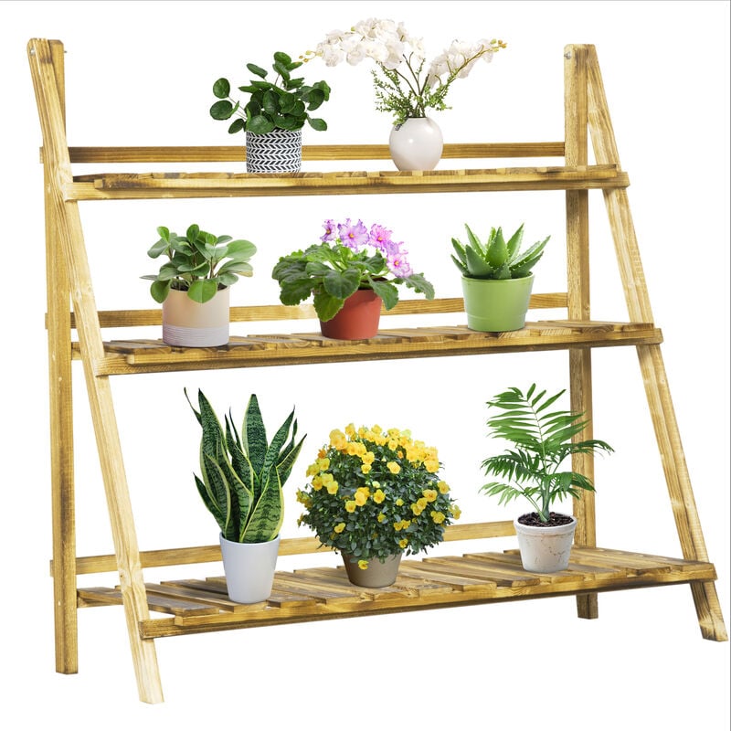 Outsunny 3 Tier Flower Stand Wood Folding Planter Ladder Display - 100L x 37W x 93H (cm)