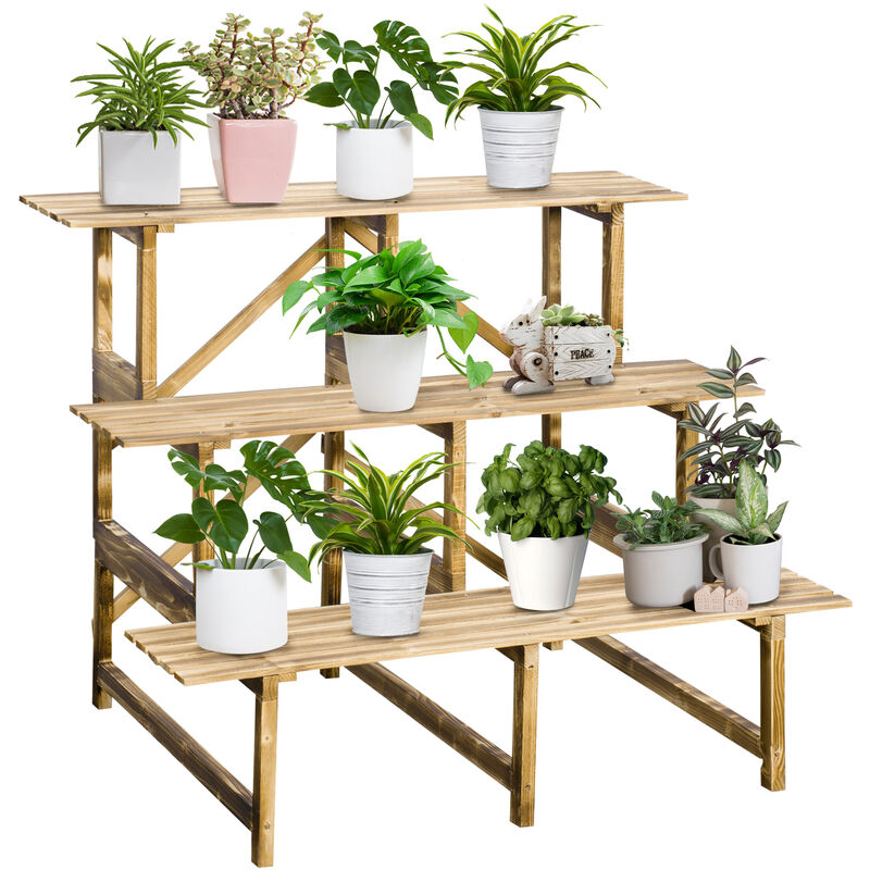 Outsunny 3 Tier Flower Stand Wood Folding Planter Ladder Display Outsunny 3 Tier Flower Stand Wood