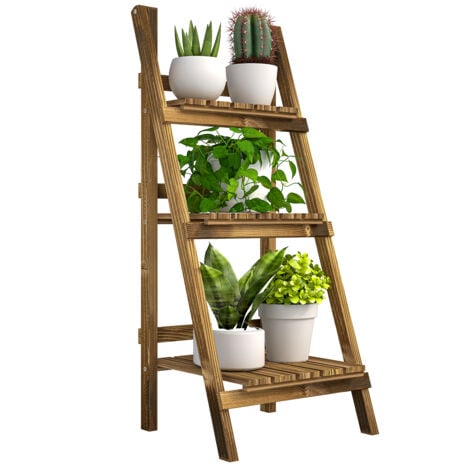 Outsunny 3 Tier Flower Stand Wood Folding Planter Ladder Display Wood Folding Planter Ladder Display