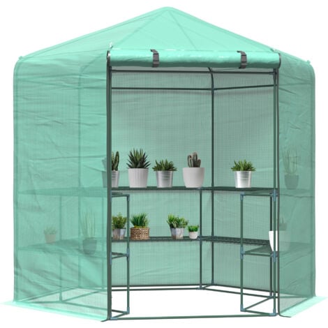 Outsunny 3-Tier Hexagonal Walk In Portable Greenhouse ...