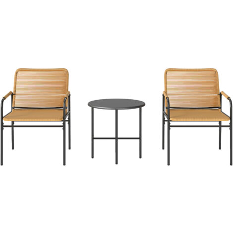 Outsunny 3-tlg. Rattan Bistroset, Sitzgruppe, Gartengarnitur mit 2 Gartensesseln, Couchtisch, Balkonmöbel-Set für Garten, Terrasse, Stahl, Gelb