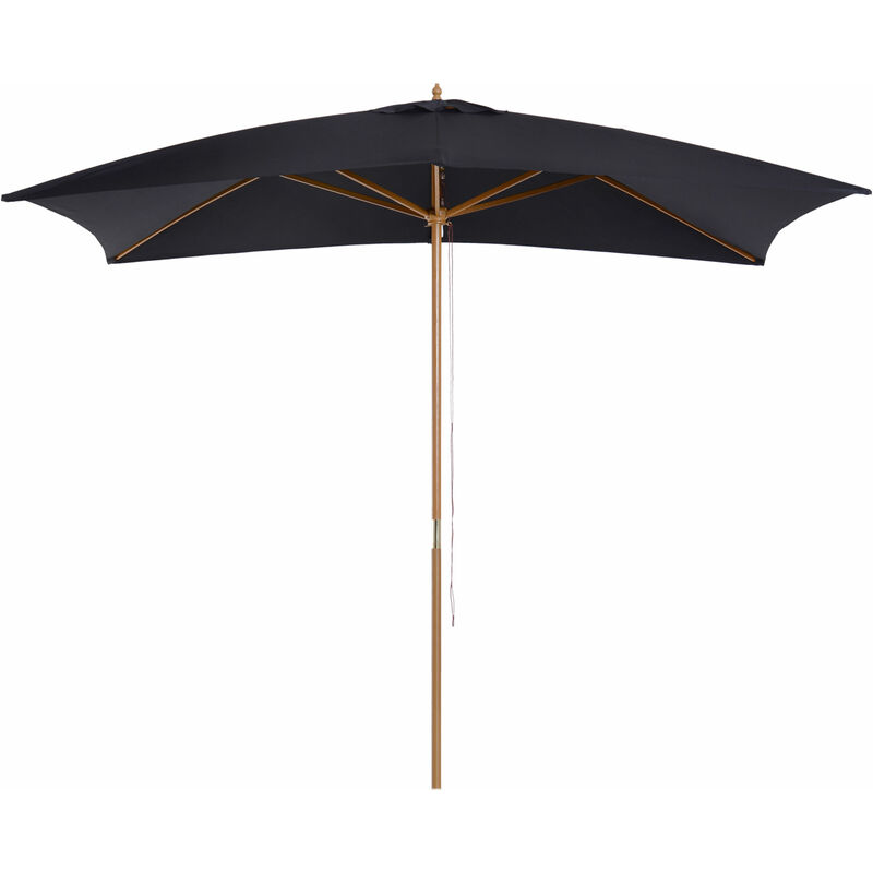 3 x 2m Wooden Garden Parasol Sunshade Patio Umbrella - Black - Outsunny