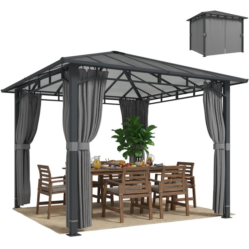 Outsunny 3 x 3 m Hardtop Gazebo with PC Roof, Aluminium Garden Gazebo, Tan