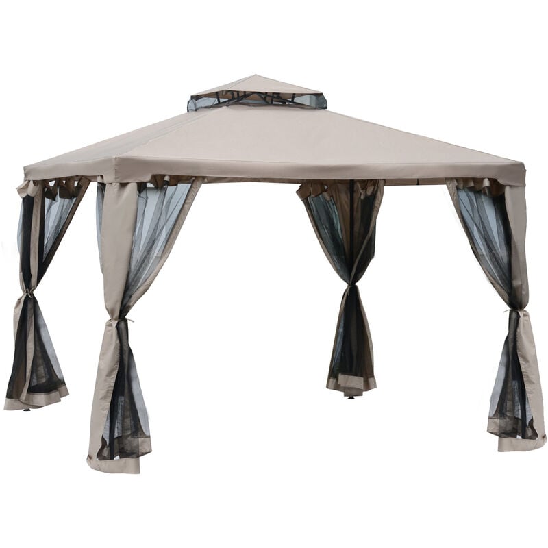 Outsunny - 3 x 3 m Metal Gazebo Garden Outdoor 2-Tier Roof Marquee Party Taupe