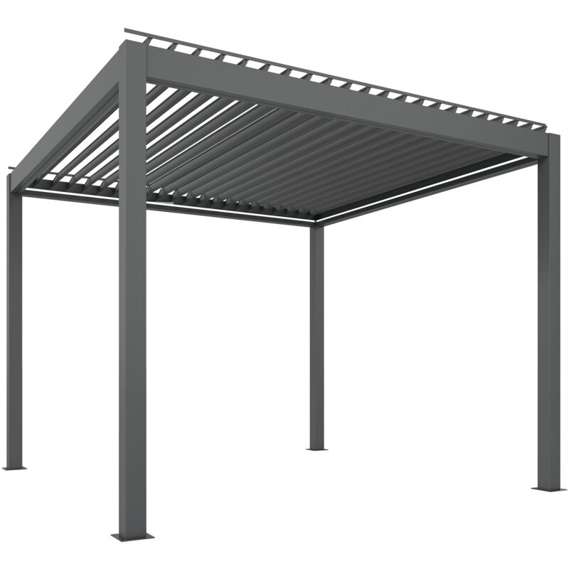 Outsunny 3 x 3(m) Electric Louvered Pergola Aluminium Pergola w/ LED Light