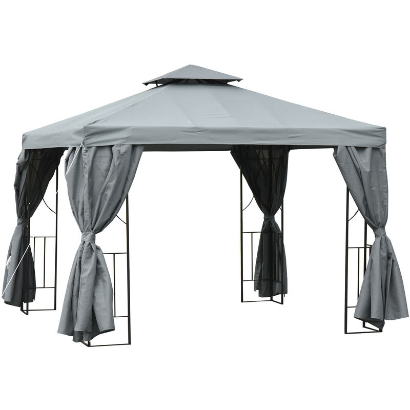Outsunny - 3 x 3m Garden Metal Gazebo Sun Shade Shelter Outdoor Party Tent Grey
