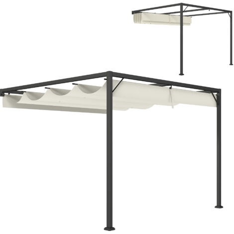 Outsunny 3 x 3(m) Outdoor Pergola Retractable Canopy Wall Mounted, Cream