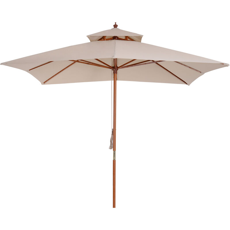 3 x 3m Patio Garden Sun Umbrella Sunshade Outdoor Wood Wooden Parasol Canopy Double Tier - Outsunny