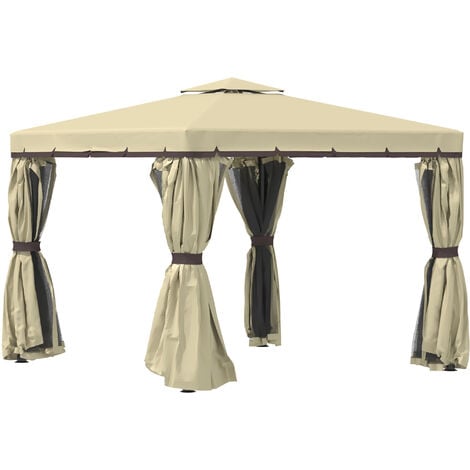 Outsunny 3 x 3(m) Patio Gazebo Garden Shelter w/ Mosquito Netting Beige