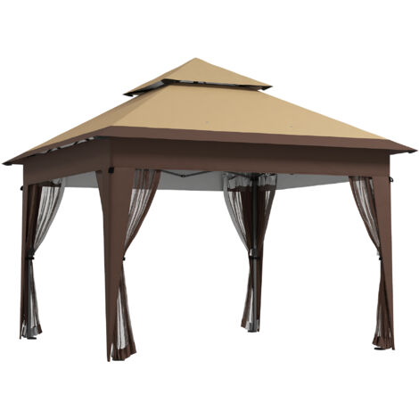 Outsunny 3 x 3(m) Pop Up Gazebo, Instant Shelter with Mosquito Netting Khaki