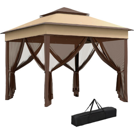 Outsunny 3 x 3(m) Pop Up Gazebo Tent with Netting, Height Adjustable Beige