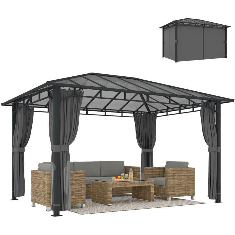 Outsunny 3 x 4 m Hardtop Gazebo with PC Roof, Aluminium Frame, Dark Grey