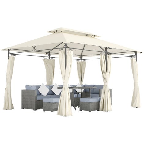Outsunny 3 x 4m Garden Gazebo with Sides, Double Roof Metal Gazebo, White