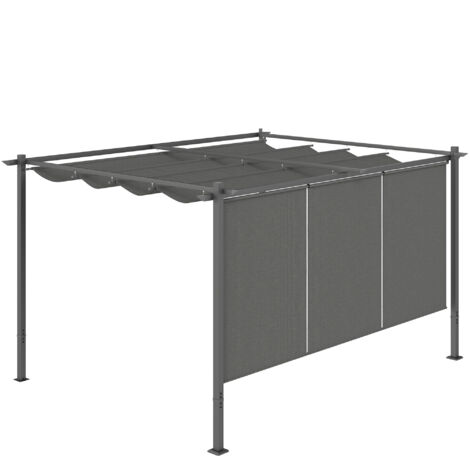 Outsunny 3 x 4m Metal Pergola with Retractable Roof and Roller Shade, Grey