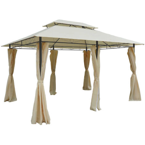 Outsunny 3 x 4m Outdoor 2-Tier Steel Frame Gazebo with Curtains Outdoor Backyard Beige