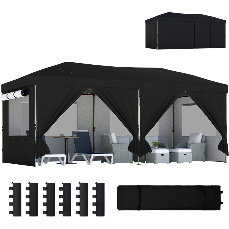 Outsunny 3 x 6 m Pop Up Gazebo, UPF50+ Wedding Party Tent Marquee, Black