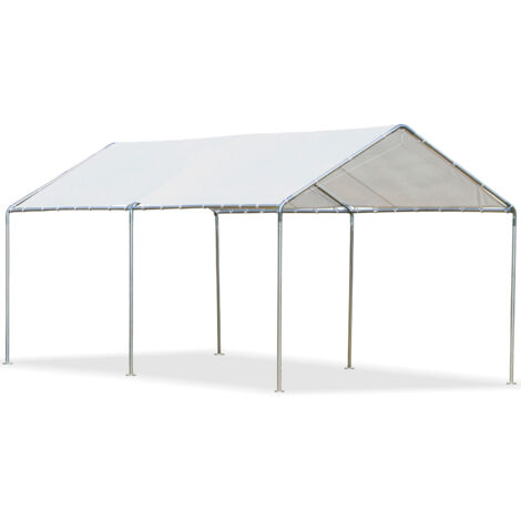 Outsunny 3 x 6m Heavy Duty Carport Garage Car Shelter Galvanized Steel Outdoor Open Canopy Tent Water UV Resistant Waterproof, White