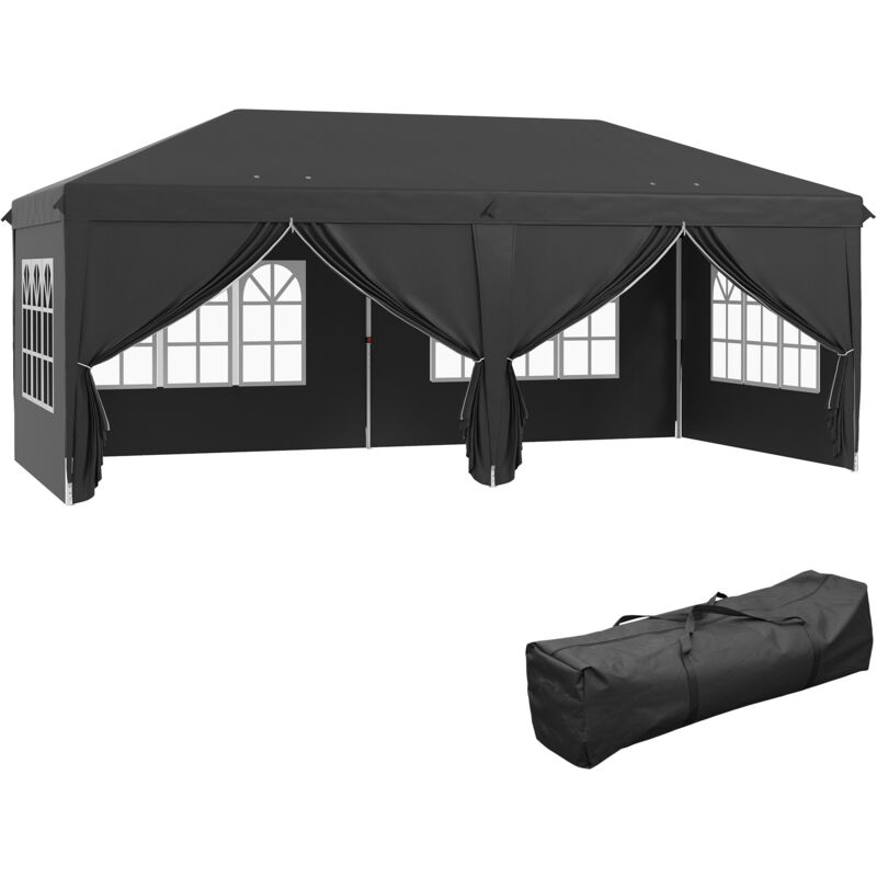 Outsunny - 3 x 6 m Pop Up Gazebo with Sides and Windows Black