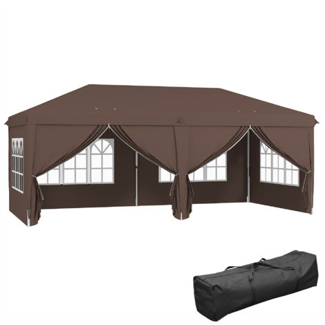 Outsunny 3 x 6m Pop Up Gazebo Height Adjustable Party Tent w/ Storage Bag Brown