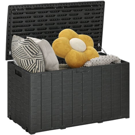 Outsunny 336 Litre Rolling Outdoor Garden Storage Box, Plastic Container, Black