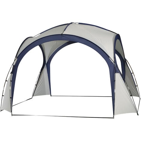 Outsunny 3.5 x 3.5M Camping Gazebo, Outdoor Event Shelter Dome Tent Garden Sun Shelter Patio Spire Arc Pavilion Camp Sun Shade Cream and Blue