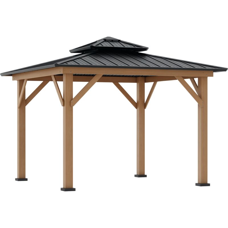 Outsunny 3.5 x 3.5m Wood Frame Hardtop Gazebo w/ Double Vented Roof, Black