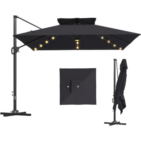 Outsunny 3.5m Aluminium Cantilever Parasol w/ LED Lights Crank Tilt UV50+ Black