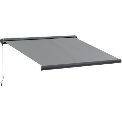 Outsunny 3.5x3m LED Light Full Cassette Case Electric/Manual Awning Door Window Sun Shade Patio Canopy Retractable w/ Remote Grey