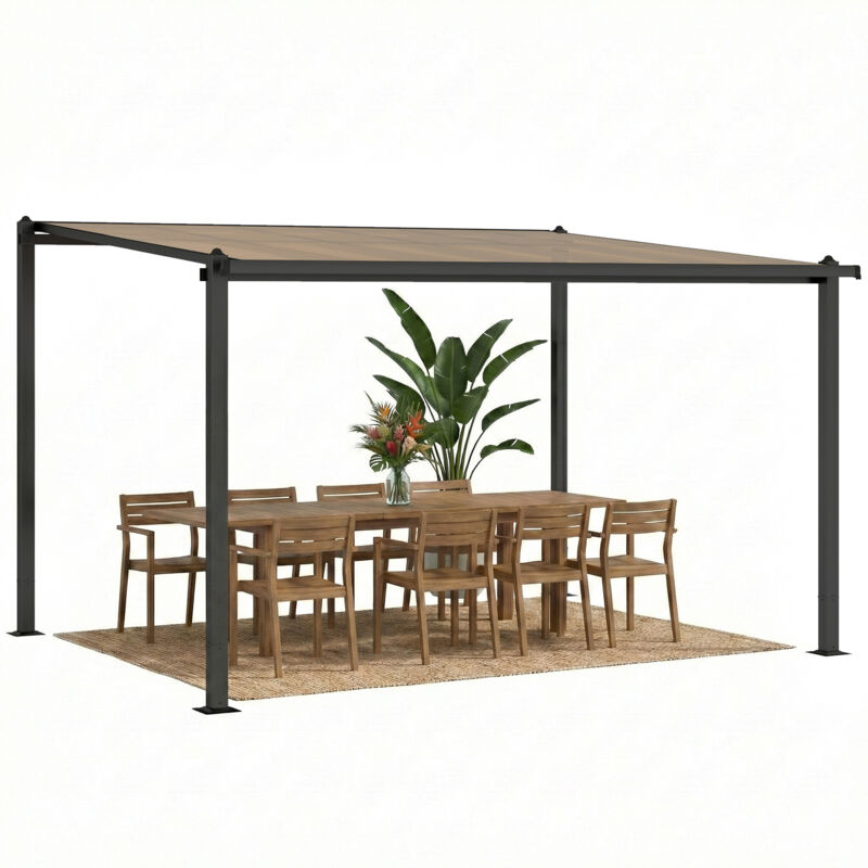 Outsunny 3.6 x 3 m Lean to Garden Pergola with Drainage Gutters, Dark Grey