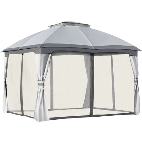 Outsunny 3.7 x 3(m) Outdoor Steel Frame Gazebo with 2-Tier Roof Sidewalls Garden