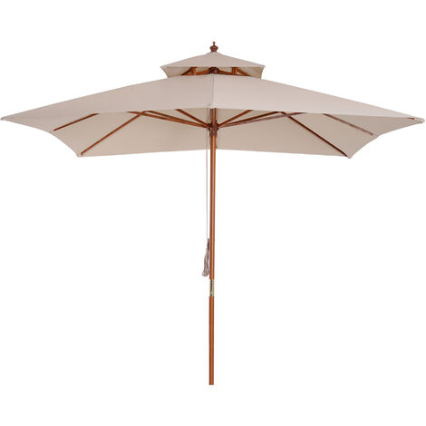 Outsunny 3m 2-tier Patio Parasol Garden Sun Umbrella Sunshade Bamboo w/ Pulley