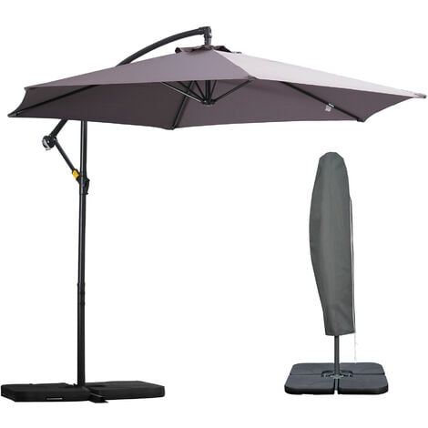 Outsunny 3(m) Banana Parasol Cantilever Umbrella Garden w/ Base Weights, Grey