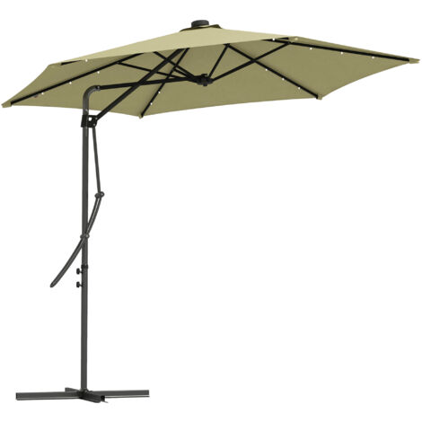 Outsunny 3(m) Cantilever Garden Parasol Umbrella W/ Solar LED and Cover Beige