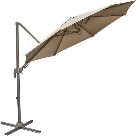Outsunny 3(m) Cantilever Parasol 360° Rotation Roma Umbrella Hanging Sun Shade Khaki