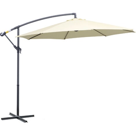 Outsunny 3(m) Cantilever Parasol Banana Umbrella w/ Crank & Tilt, Cross Base Beige