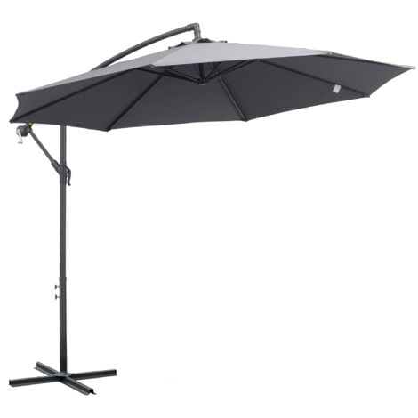 Outsunny 3(m) Cantilever Parasol Banana Umbrella w/ Crank & Tilt, Cross Base Grey