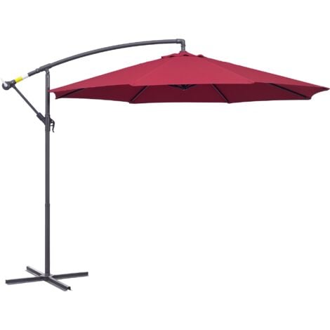 Outsunny 3(m) Cantilever Parasol Banana Umbrella w/ Crank & Tilt, Cross Base Red Wine