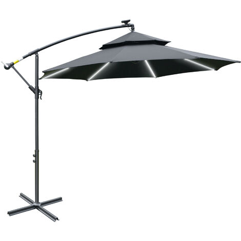 Outsunny 3(m) Cantilever Parasol Hanging Banana Umbrella w/ lights Black
