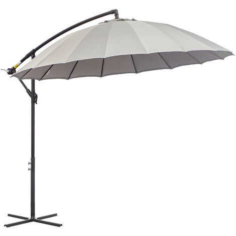 Outsunny 3(m) Cantilever Shanghai Parasol w/ Crank Handle, Cross Base Grey