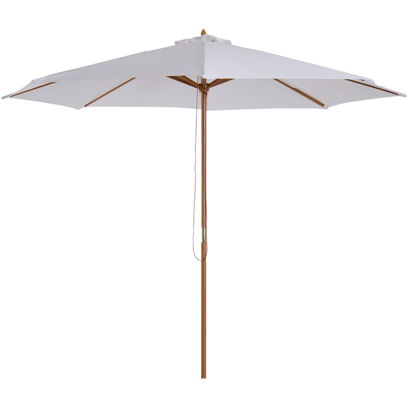 3m Fir Wooden Garden Parasol Bamboo Sun Shade Patio Outdoor Umbrella Canopy, Cream - Outsunny